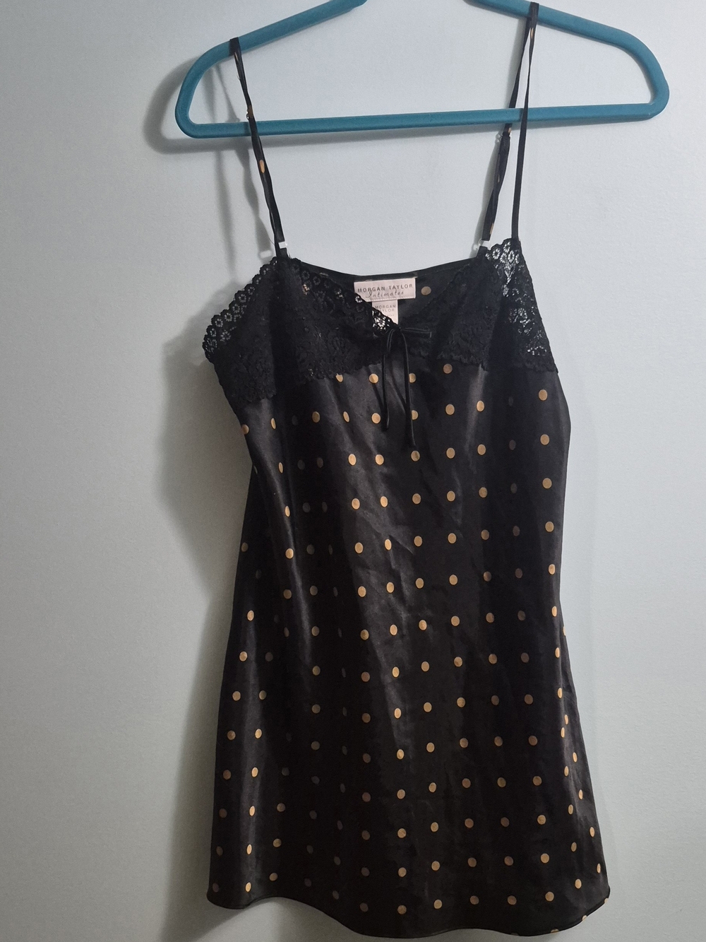Morgan Taylor Black Slip Chemise with Gold Polka Dots
